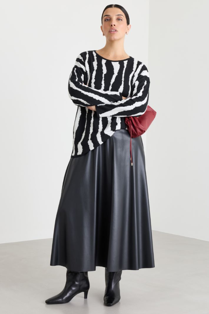 Coated jersey skirt - BLACK - Intrend
