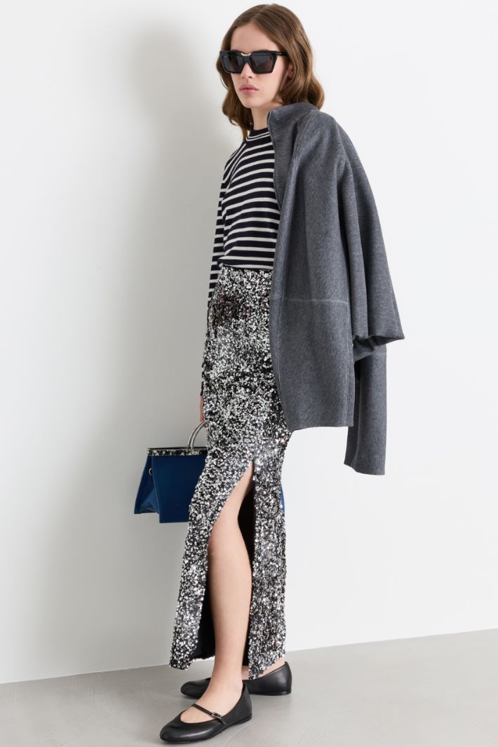 Sequinned velvet skirt - GREY - Intrend