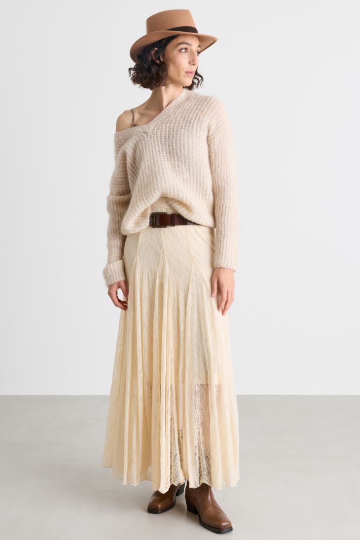 Lace jersey skirt - WHITE - Intrend