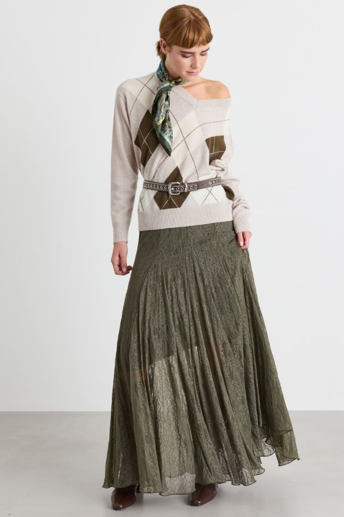 Lace jersey skirt - GREEN - Intrend