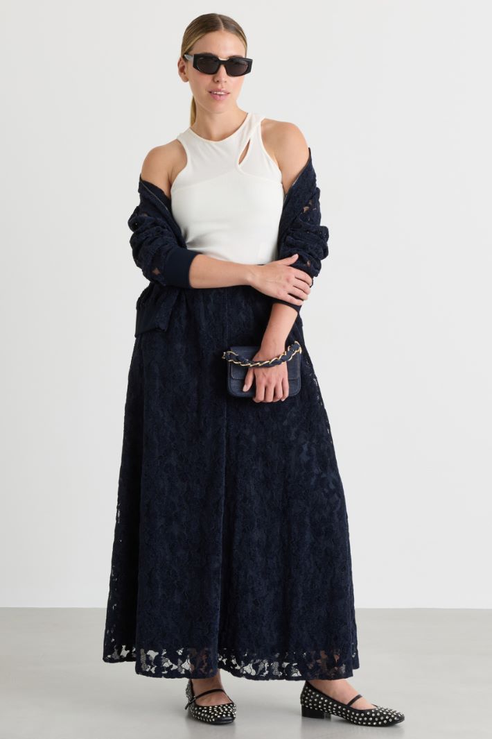 Velvet lace maxi skirt - BLACK - Intrend