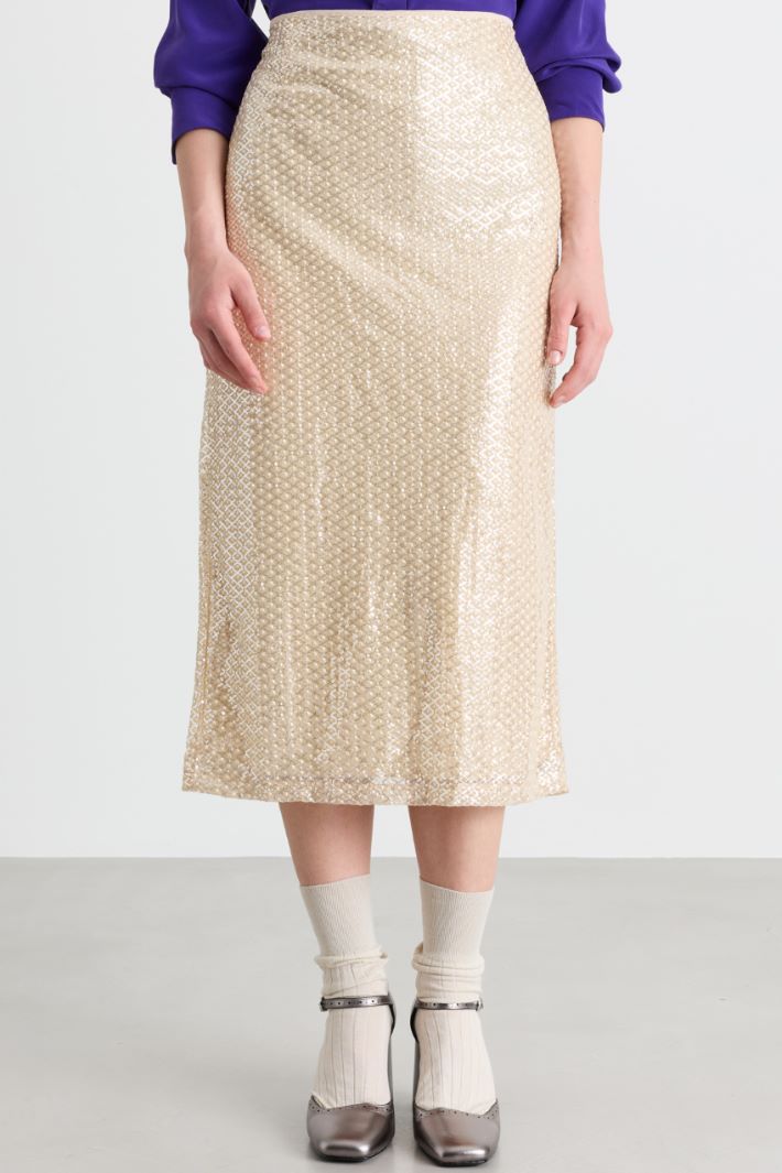 Sequin midi skirt - BEIGE - Intrend - 2