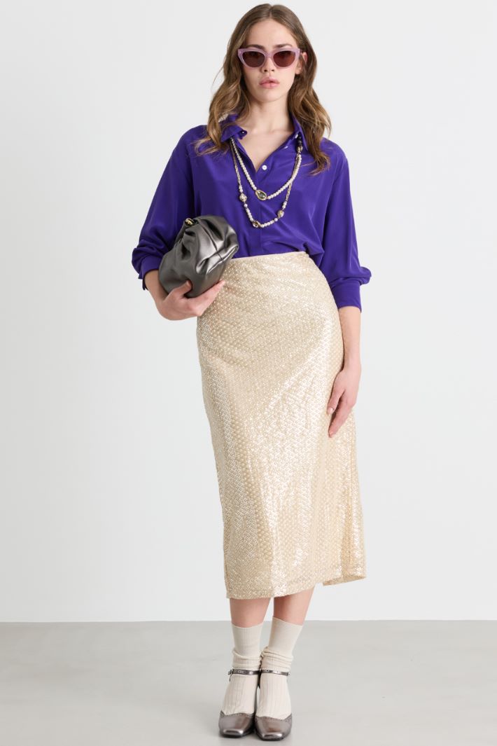 Sequin midi skirt - BEIGE - Intrend