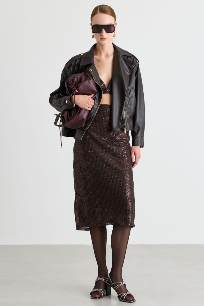 Sequin midi skirt - BROWN - Intrend