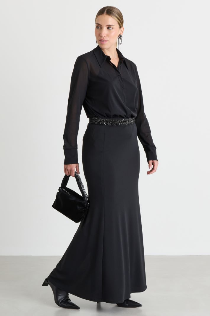 Gonna lunga in jersey di velluto - NERO - Intrend