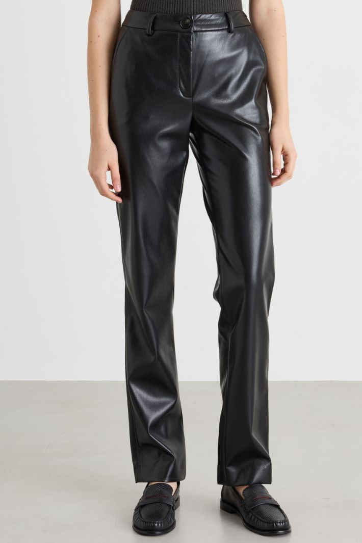 Coated Jersey Trousers - BLACK - Intrend - 2