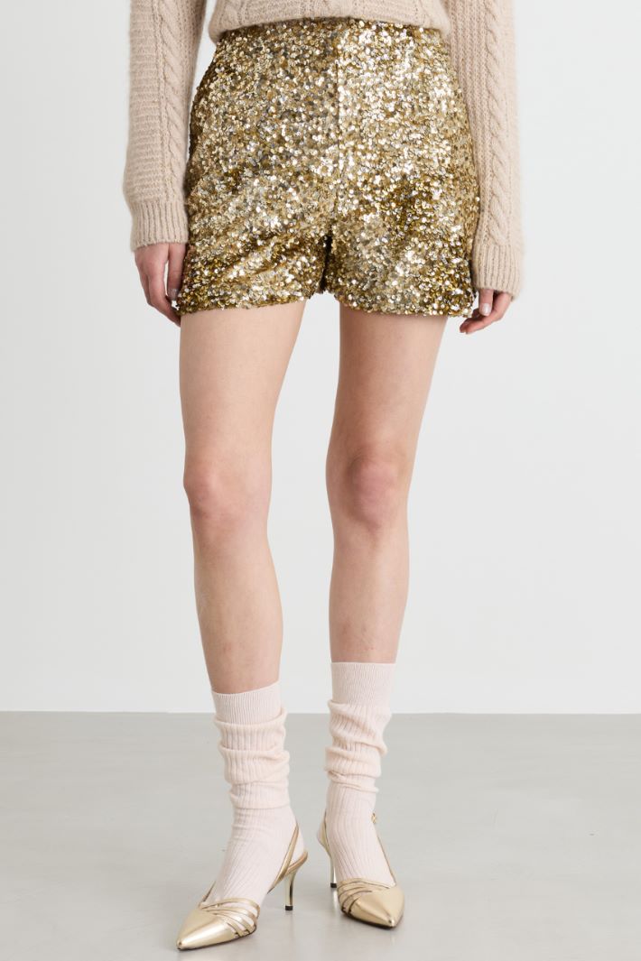 Sequin velvet shorts - GOLD - Intrend - 2
