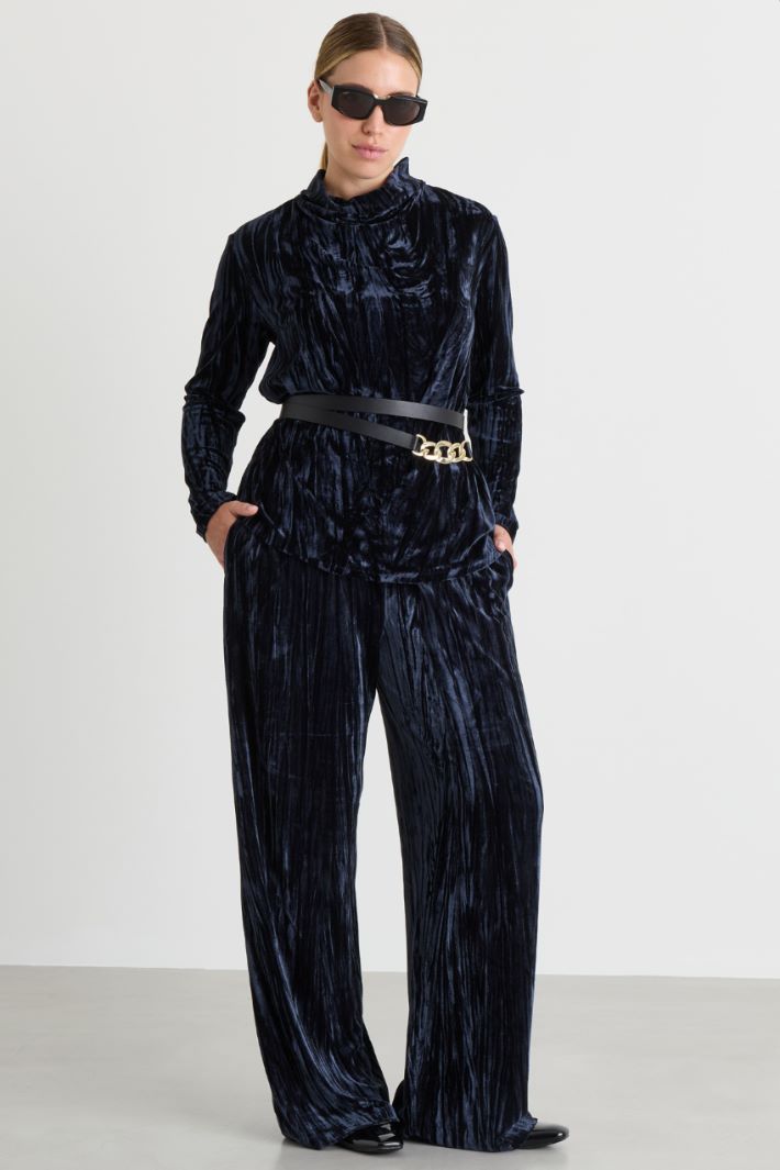 Velvet jersey trousers - BLUE - Intrend