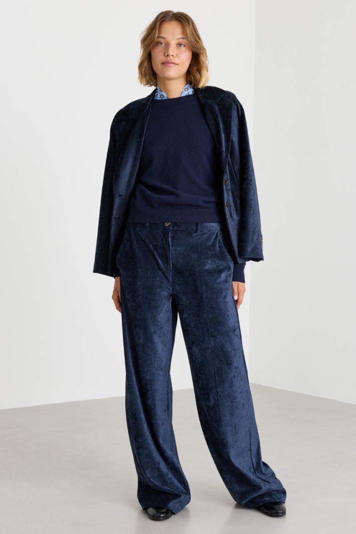 Straight-Fit Corduroy Trousers - BLUE - Intrend