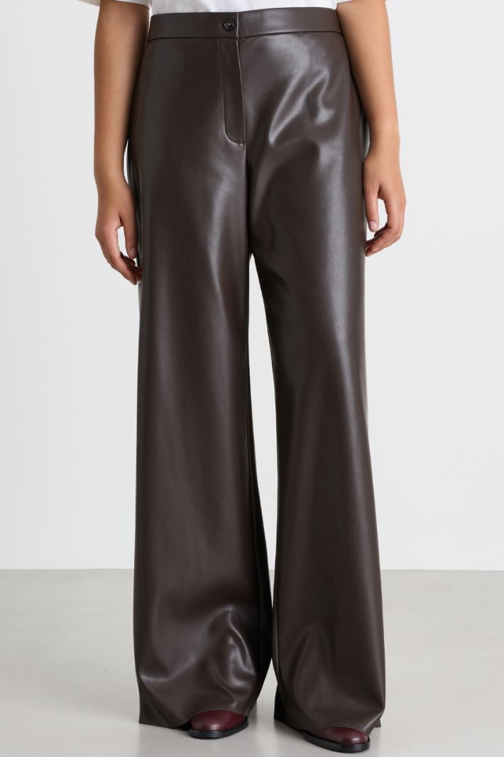 Coated stretch-jersey trousers - BROWN - Intrend - 2