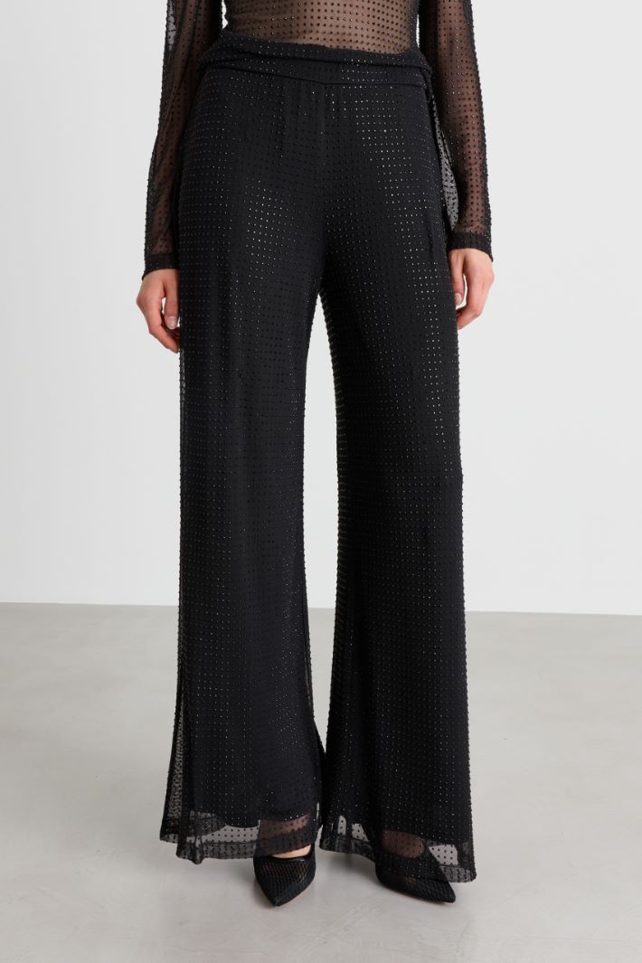 Rhinestone-embellished jersey trousers - BLACK - Intrend - 2
