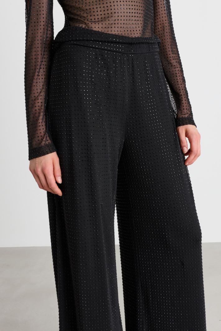 Rhinestone-embellished jersey trousers - BLACK - Intrend - 3