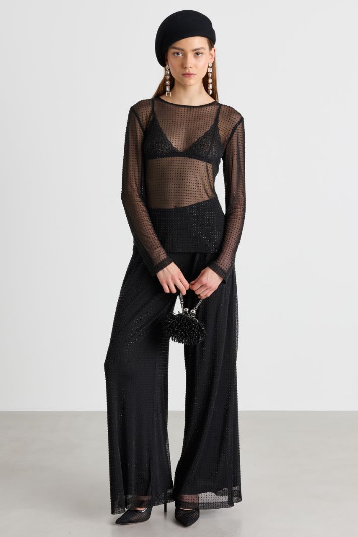 Rhinestone-embellished jersey trousers - BLACK - Intrend