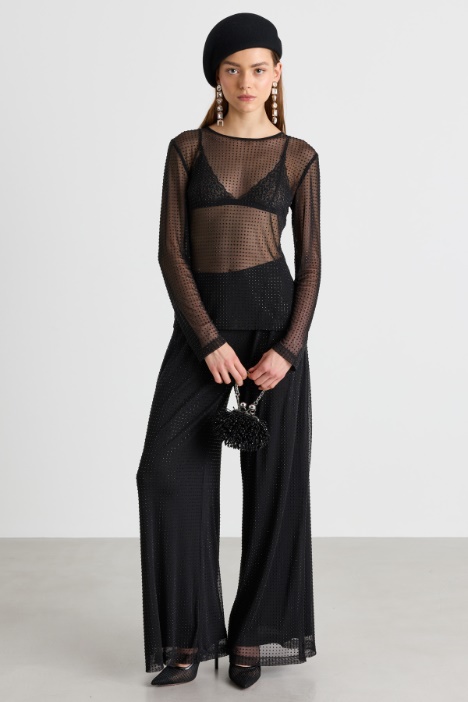 Rhinestone-embellished jersey trousers - Intrend