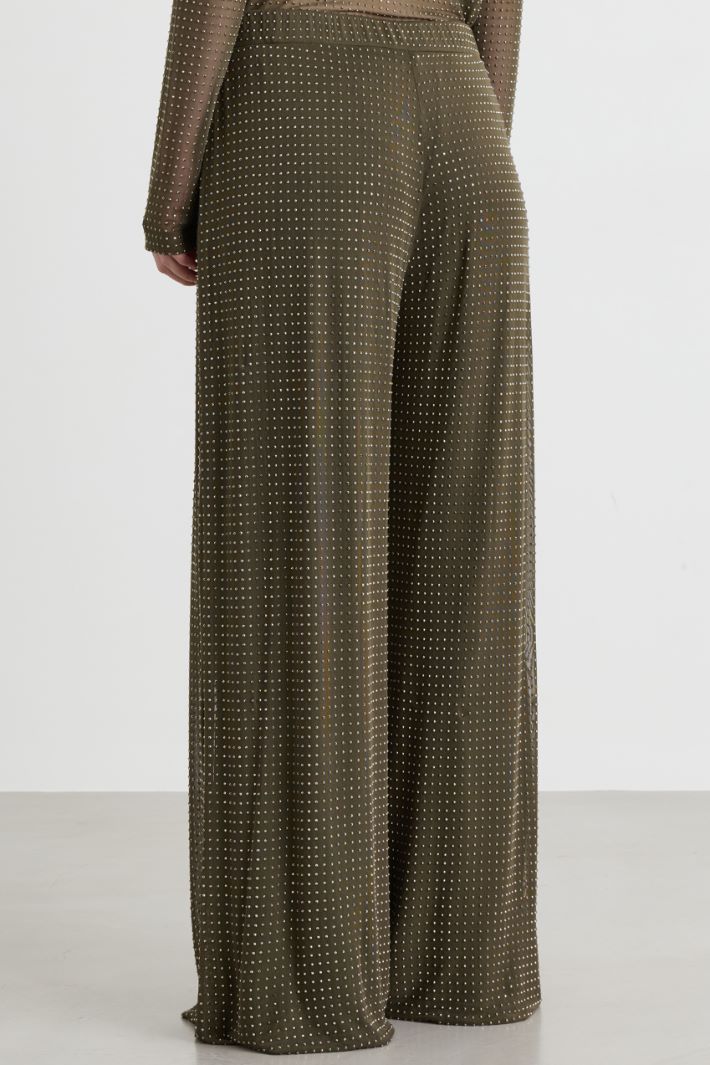 Rhinestone-embellished jersey trousers - GREEN - Intrend - 4