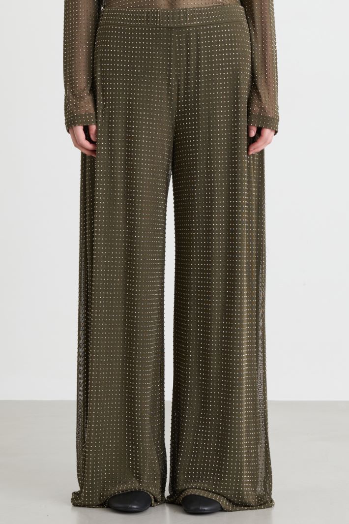 Rhinestone-embellished jersey trousers - GREEN - Intrend - 2