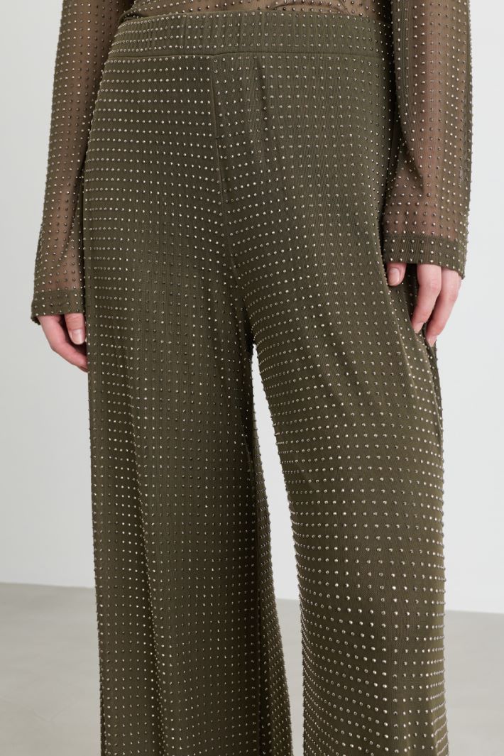 Rhinestone-embellished jersey trousers - GREEN - Intrend - 3