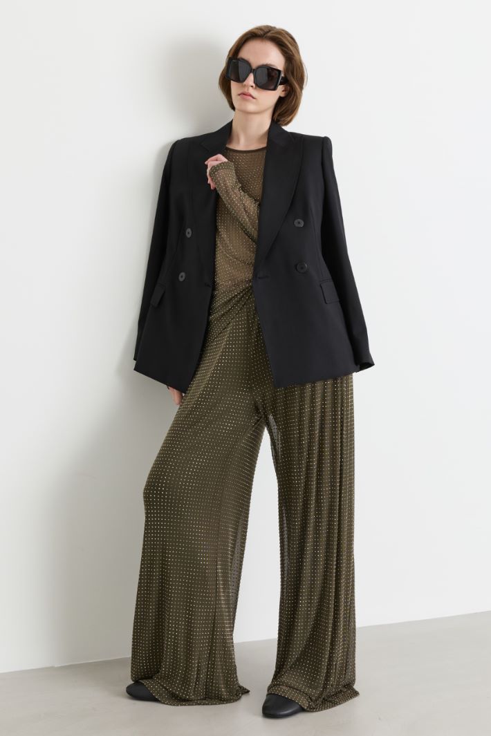 Rhinestone-embellished jersey trousers - GREEN - Intrend