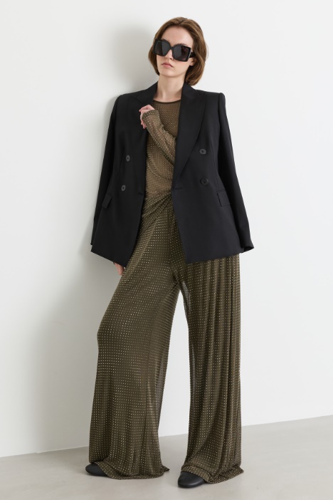 Rhinestone-embellished jersey trousers - Intrend