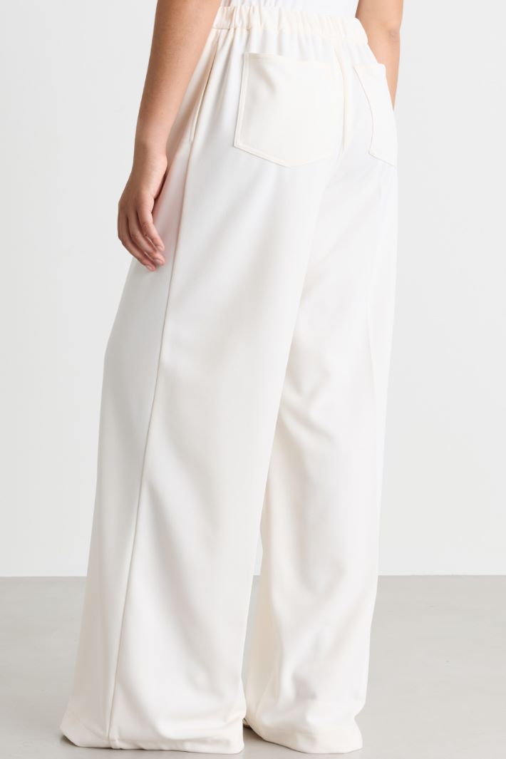 Compact jersey palazzo trousers - WHITE - Intrend - 4