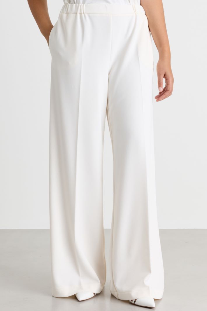 Compact jersey palazzo trousers - WHITE - Intrend - 2