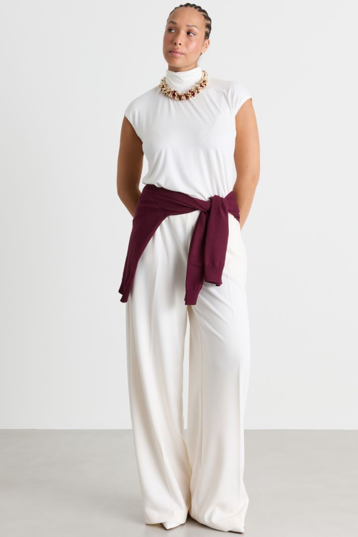 Compact jersey palazzo trousers - WHITE - Intrend