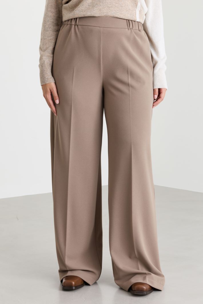 Compact jersey palazzo trousers - BEIGE - Intrend - 2