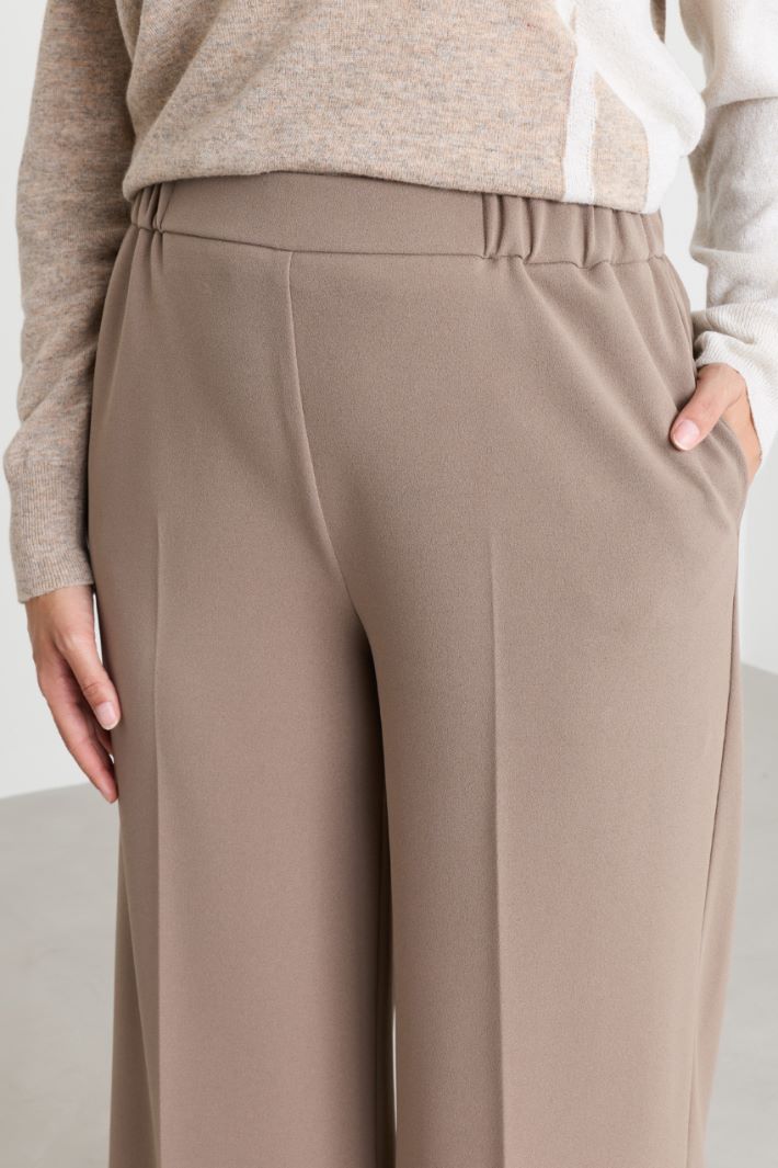 Compact jersey palazzo trousers - BEIGE - Intrend - 3