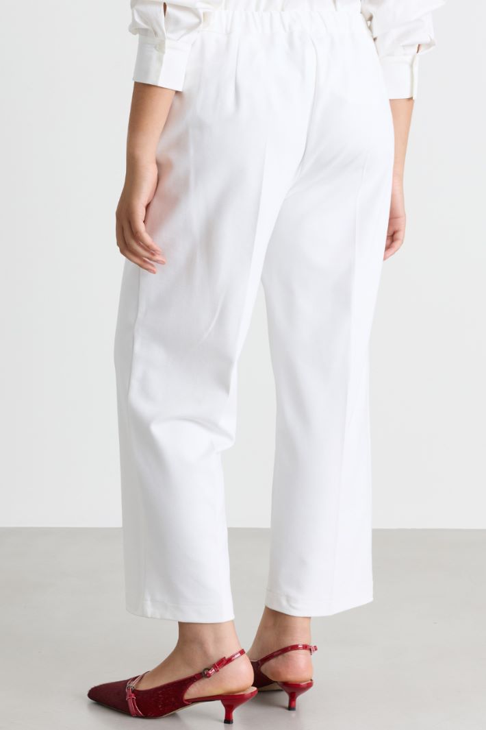 Cropped jersey trousers - WHITE - Intrend - 4