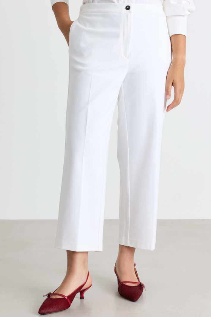 Cropped jersey trousers - WHITE - Intrend - 2