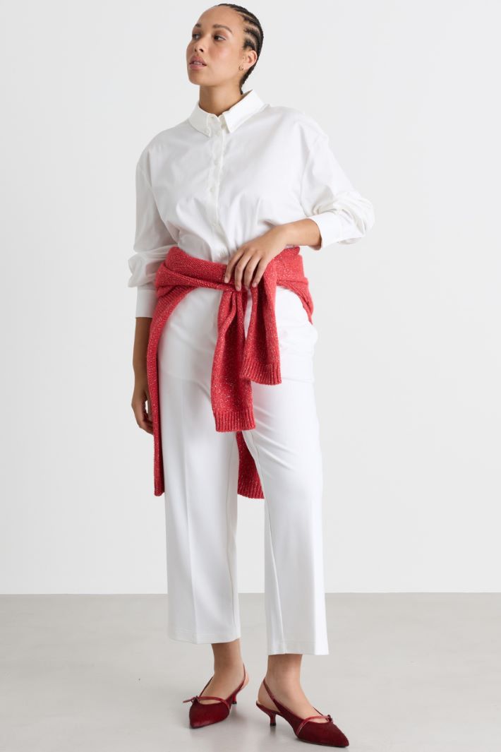 Cropped jersey trousers - WHITE - Intrend