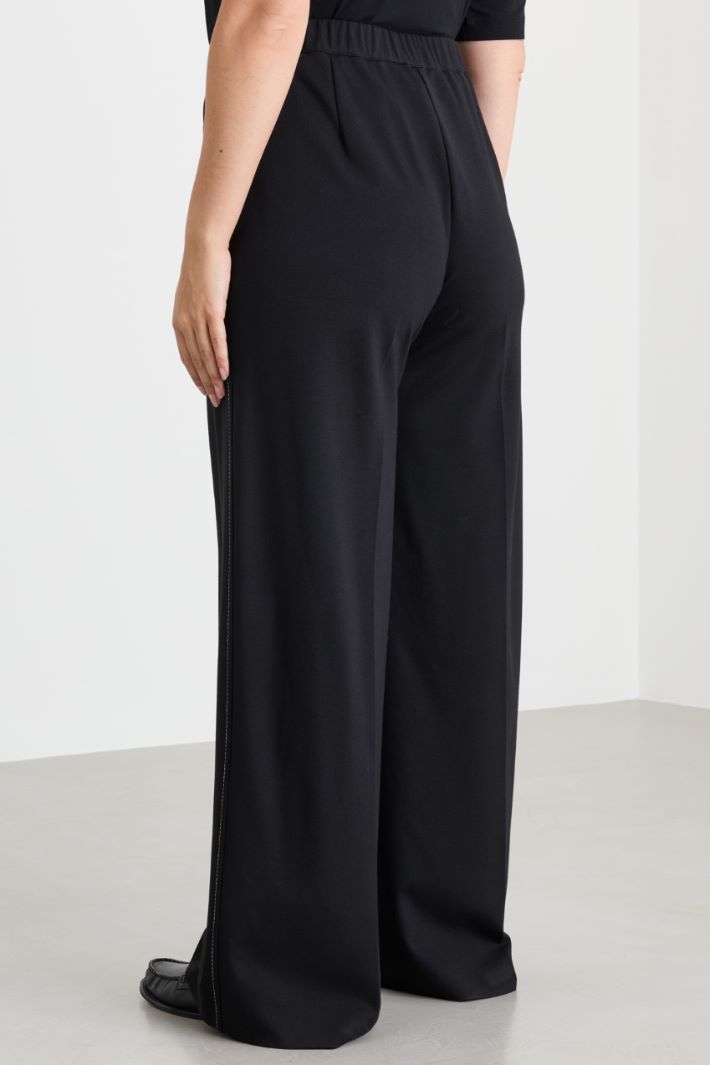 Wide leg jersey trousers - BLACK - Intrend - 4