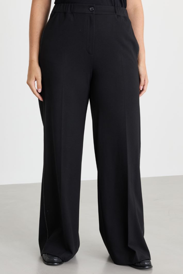 Wide leg jersey trousers - BLACK - Intrend - 2