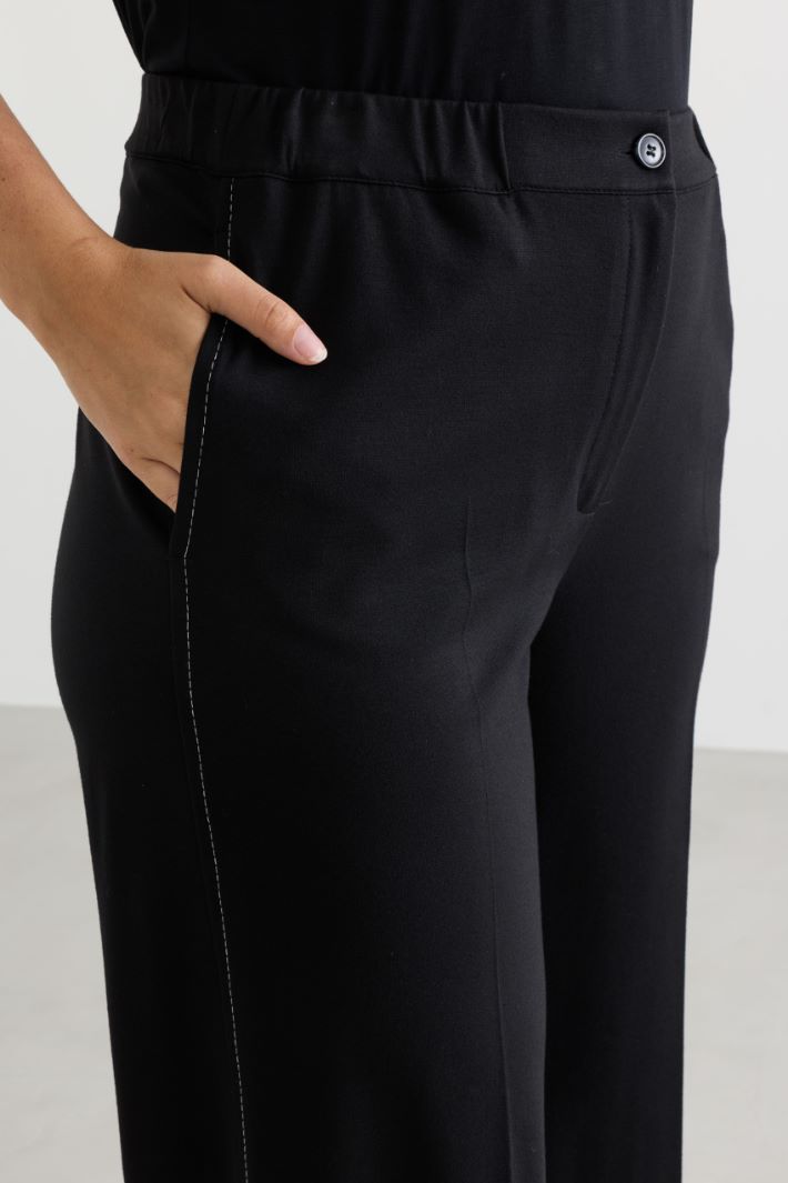 Wide leg jersey trousers - BLACK - Intrend - 3