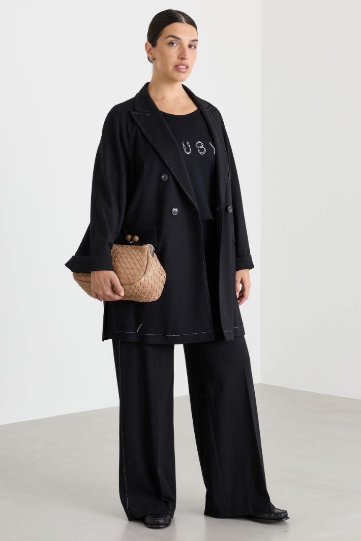 Wide leg jersey trousers - BLACK - Intrend