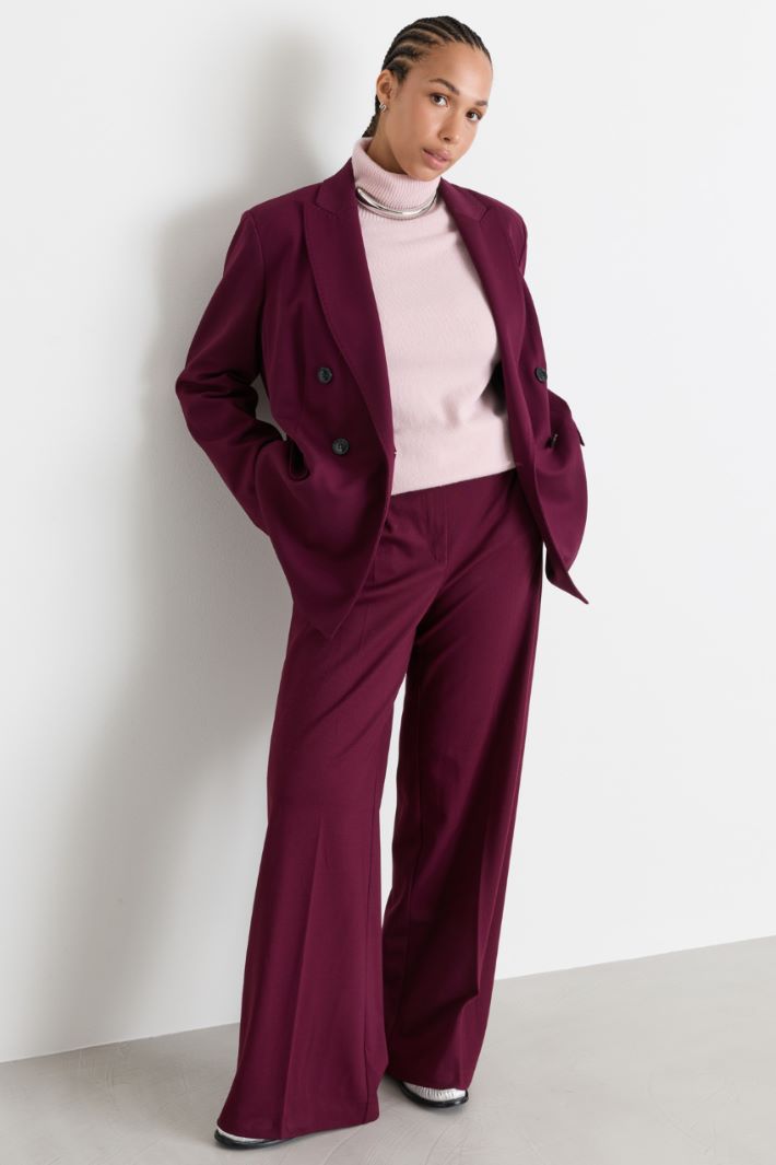 Wide leg jersey trousers - BORDEAUX - Intrend