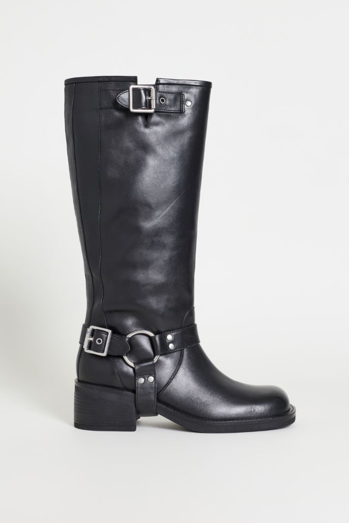 Leather biker boots - BLACK - Intrend