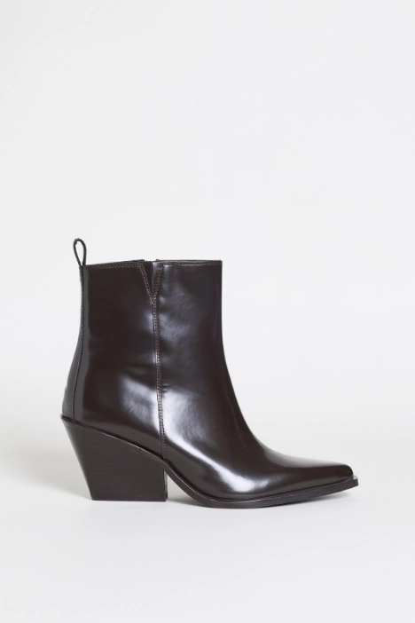 Leather Western Ankle Boots - Intrend