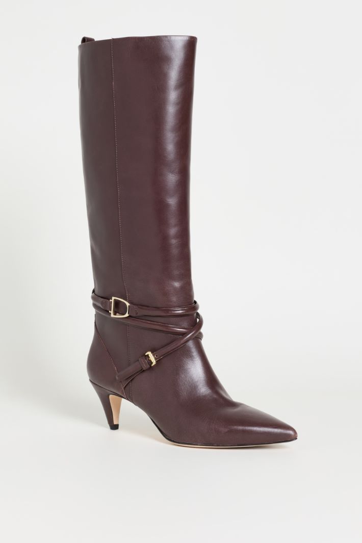 Leather Boots with Straps - BROWN - Intrend - 2