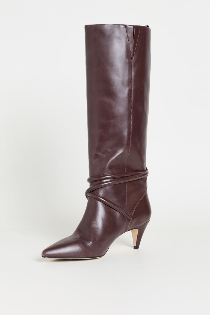 Leather Boots with Straps - BROWN - Intrend - 3