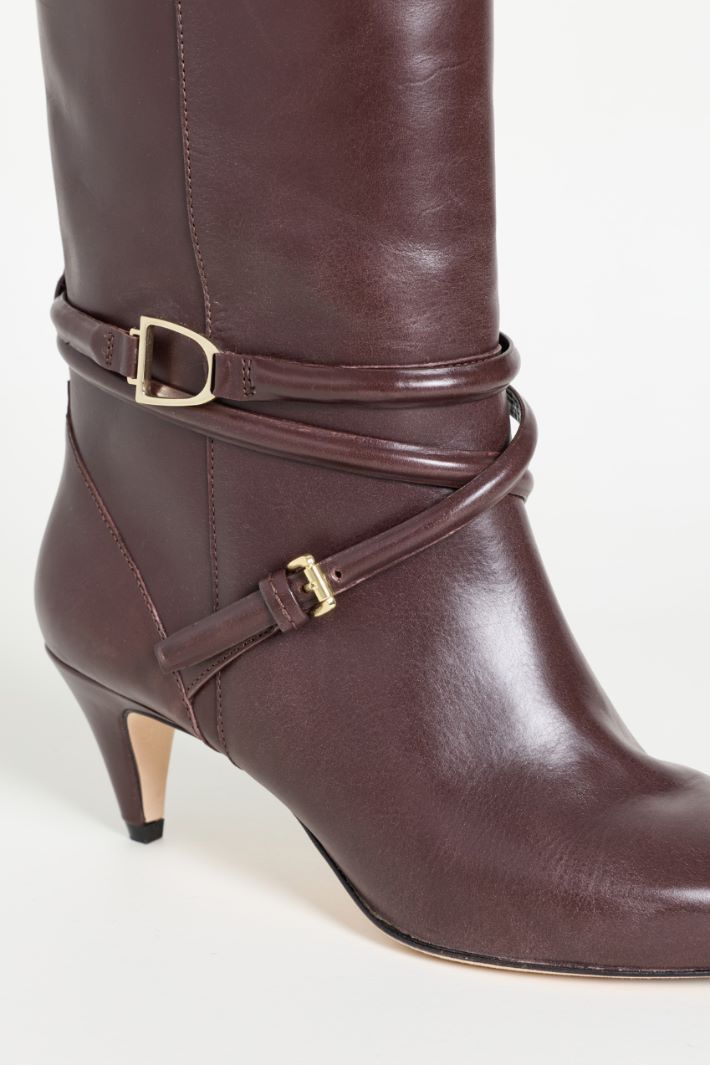 Leather Boots with Straps - BROWN - Intrend - 4