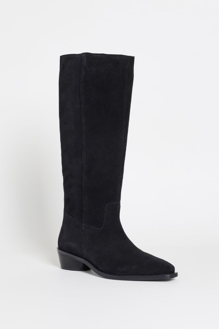 Suede Knee-High Boots - BLACK - Intrend - 2
