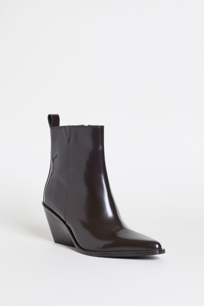 Brushed Leather Western Ankle Boots - BROWN - Intrend - 2