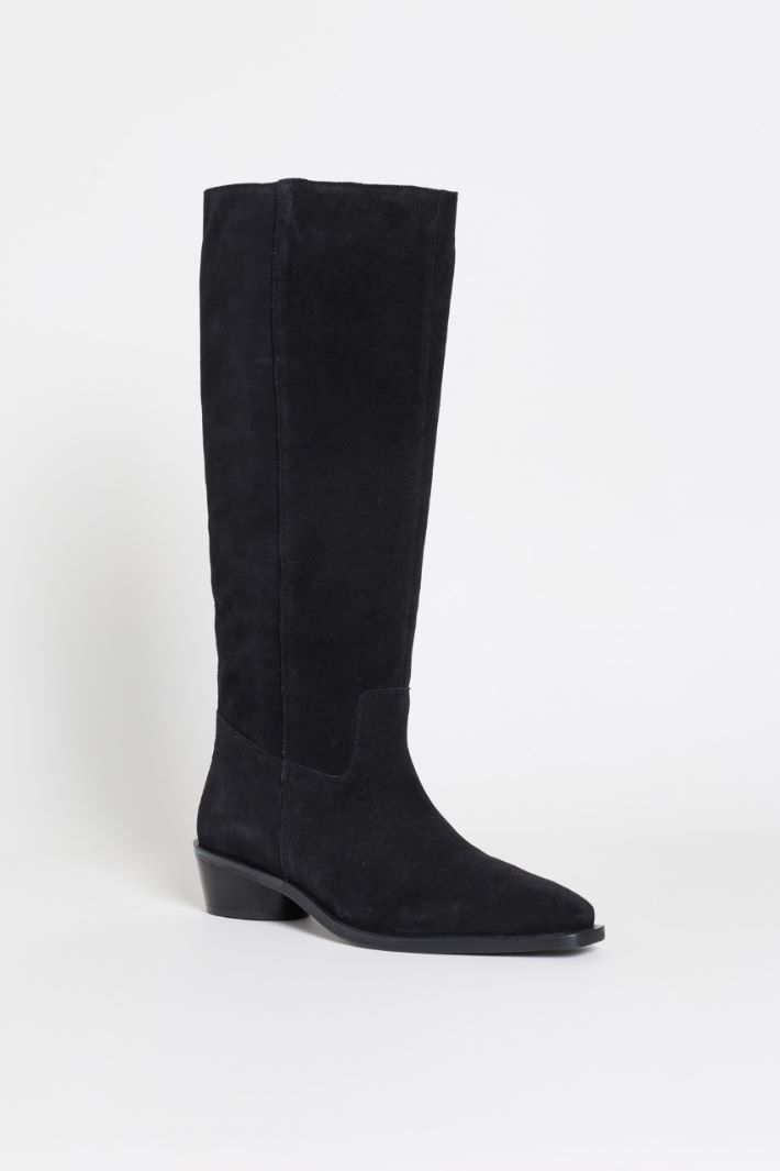 Suede Knee-High Boots - BLACK - Intrend - 2