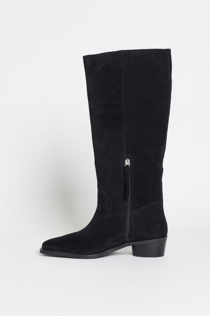 Suede Knee-High Boots - BLACK - Intrend - 3