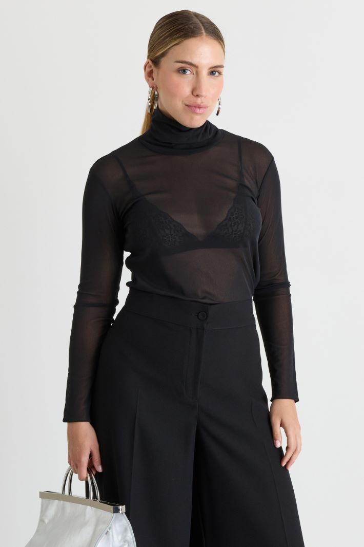 Maglia dolcevita in tulle - NERO - Intrend - 2
