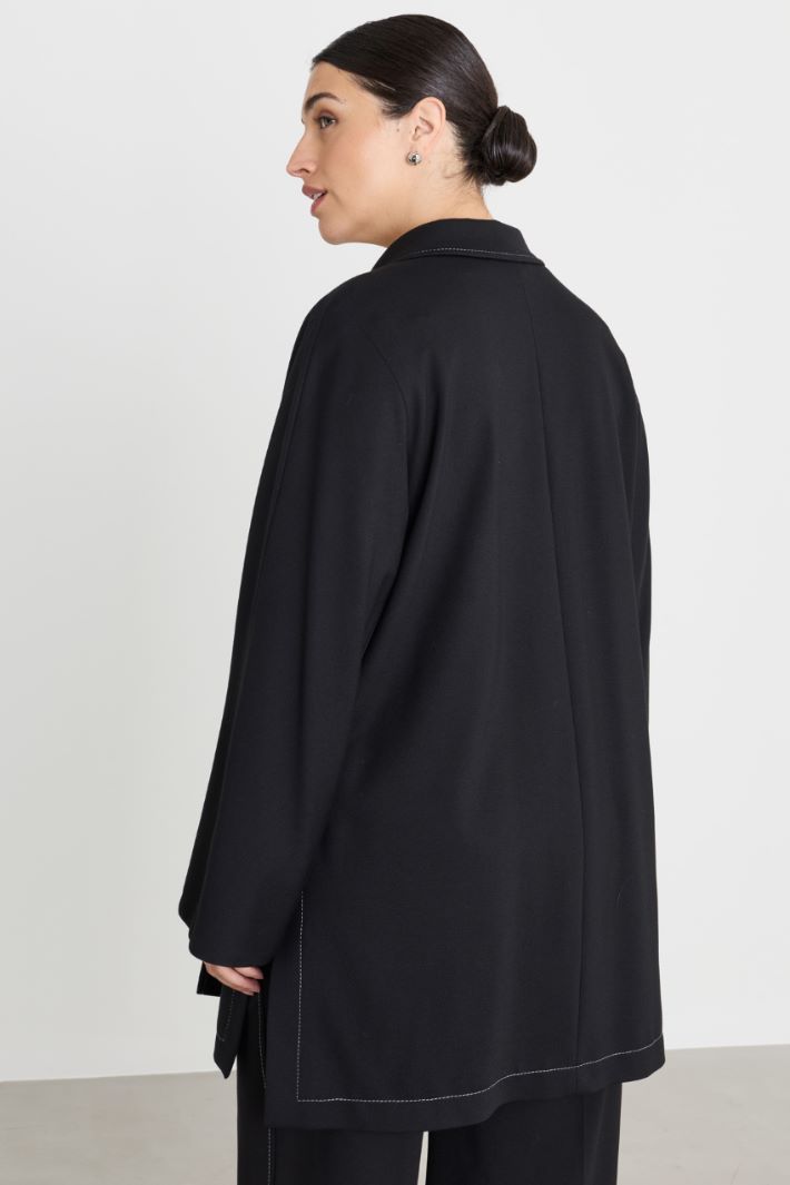 Double-breasted jersey coat - BLACK - Intrend - 4