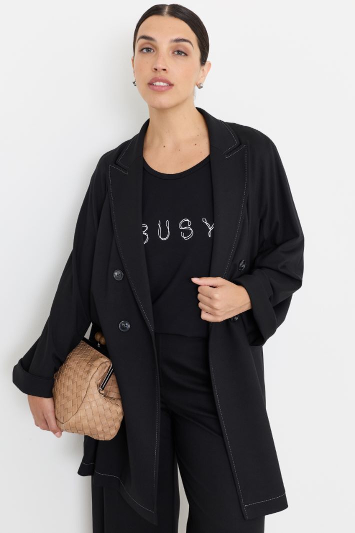 Double-breasted jersey coat - BLACK - Intrend - 2