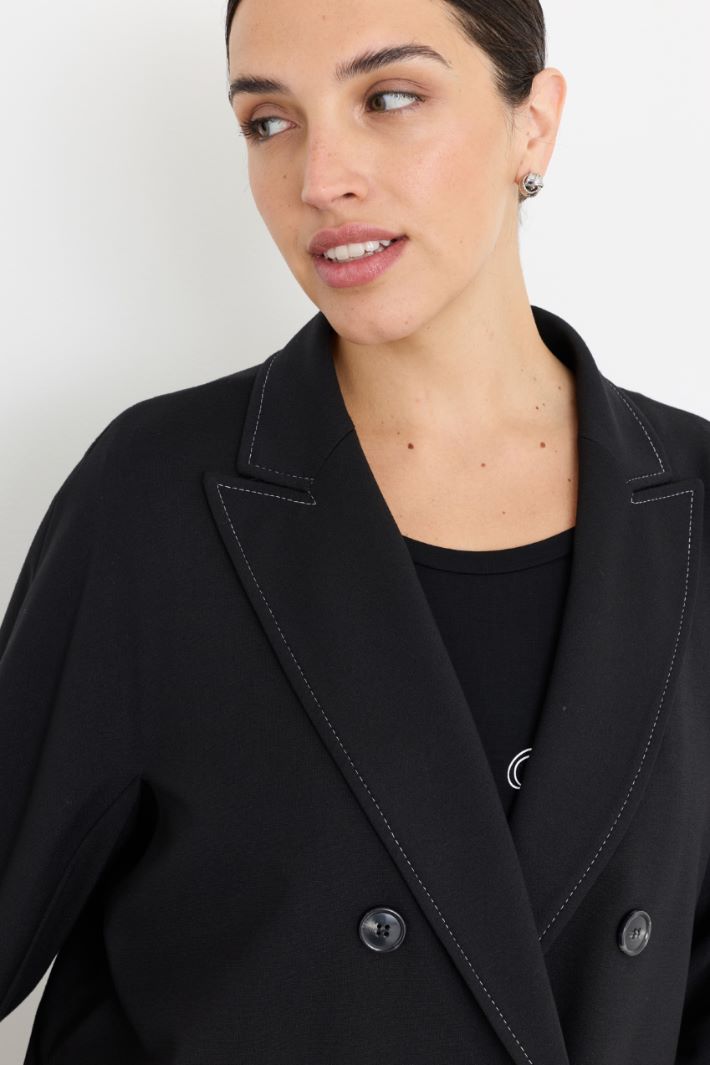 Double-breasted jersey coat - BLACK - Intrend - 3