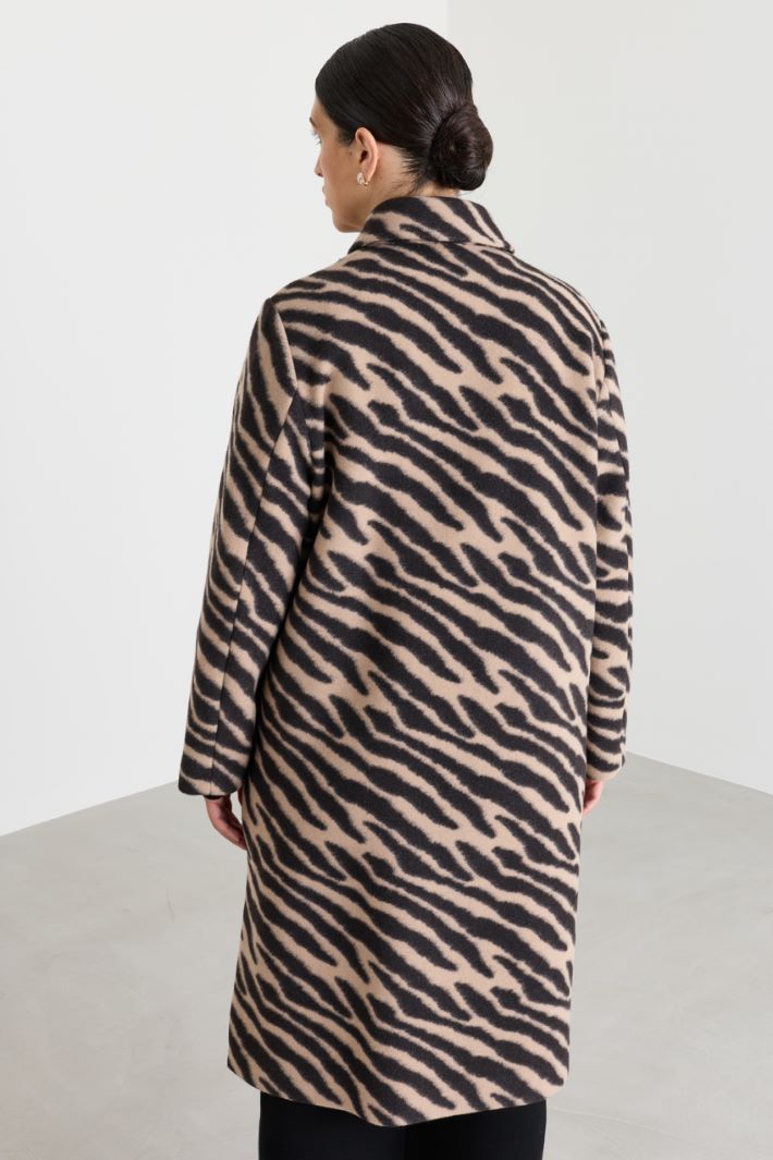 Jacquard Jersey Coat - BROWN - Intrend - 4